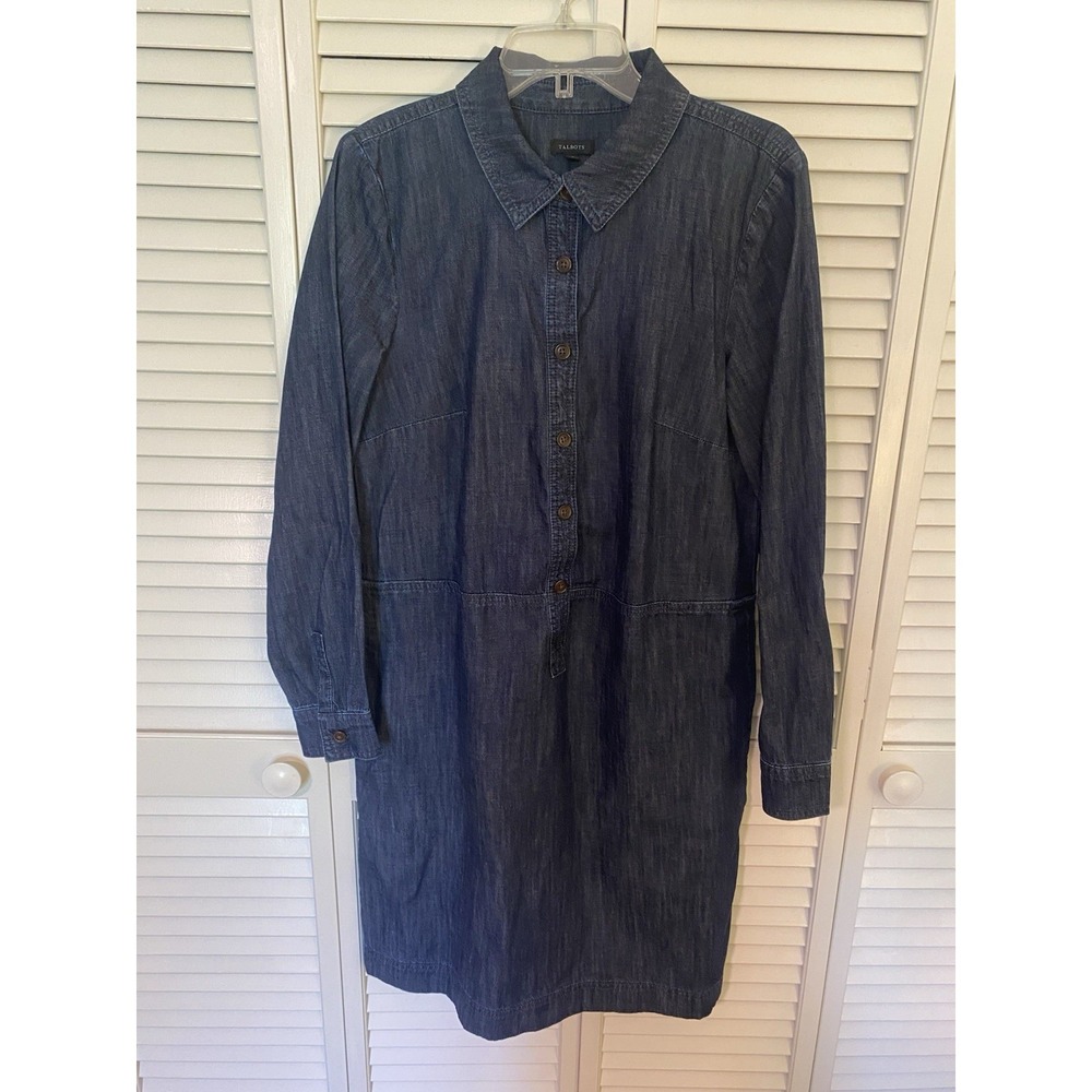 Talbots Denim Shirt Dress Size 10 100% Cotton Chambray Midi Dress Quiet Luxury - Picture 4 of 9